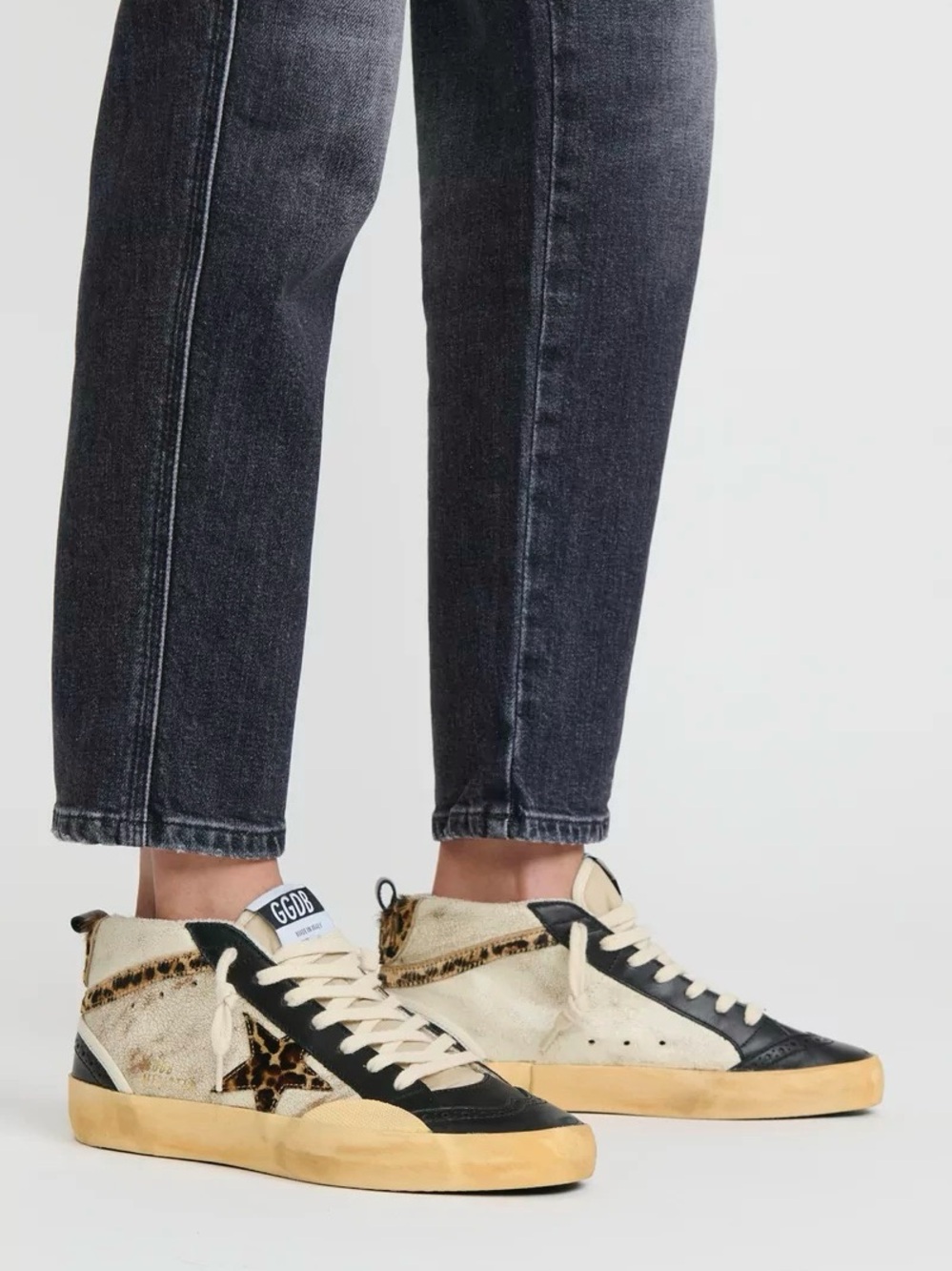 - Golden Goose Mid Star Sneaker in Tobacco, Black, & Beige Brown Leo BT - Picture 2 of 11